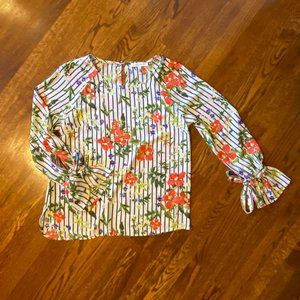 LAST CHANCE: Rose + Olive Floral Striped Blouse - Size Medium